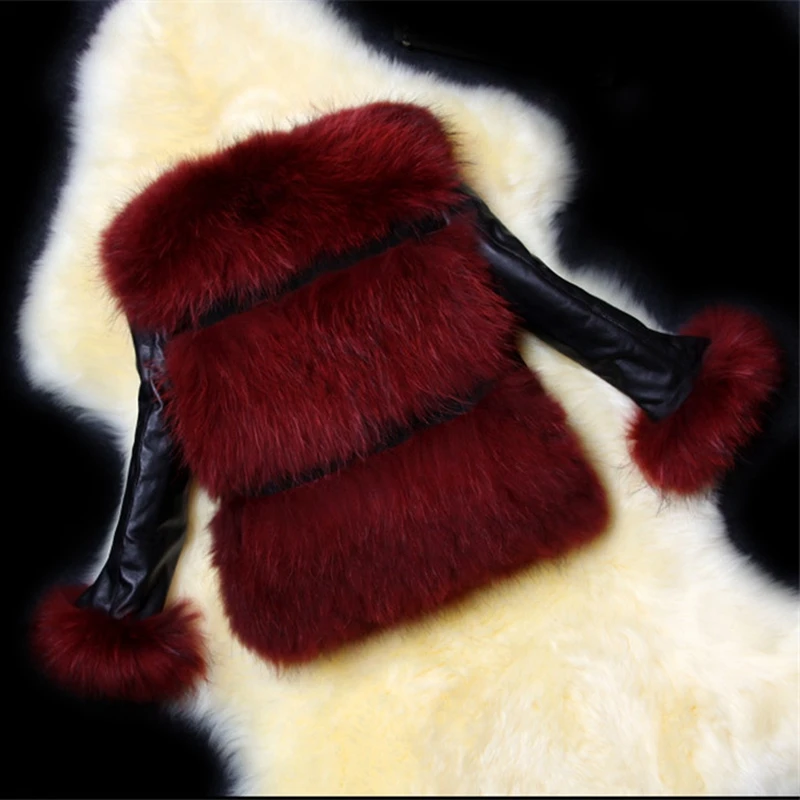 

JULY'S SONG Casual Long Sleeve Faux Fur Leather Women Jacket 4XL Plus Size Coats Winter Thick Plush Overcoat Patchwork Outerwear, Black blue gray red