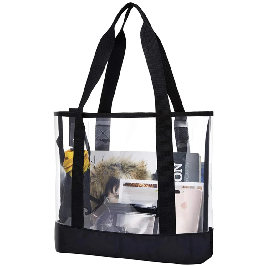 

Large Work Transparent Shoulder Handbag with Zipper, Black