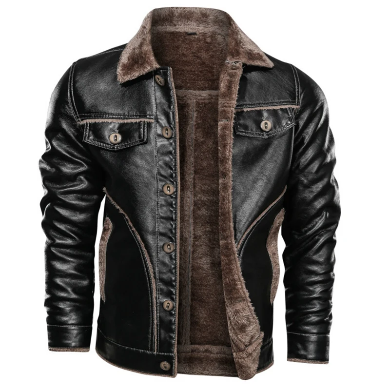 
New Arrivals Faux Fur Men Winter Thickening Warm Jaket Turn Down Collar Black Brown Motorcycle Leather Jackets  (62307806556)