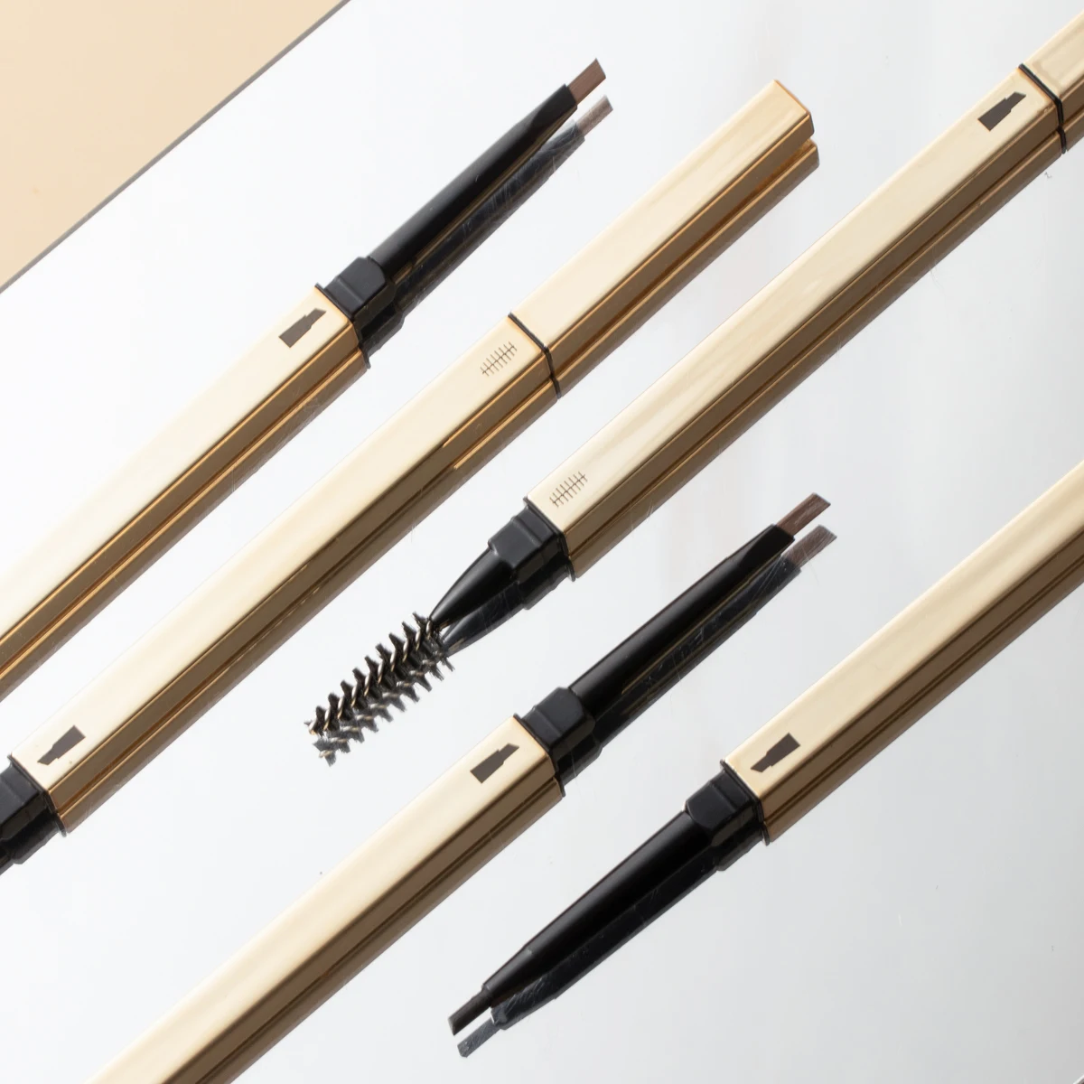 

Metal Material Waterproof Thin Eye Brow Pencil Retractable Private Label Custom Double Headed Gold Eyebrow Pencil With Brush