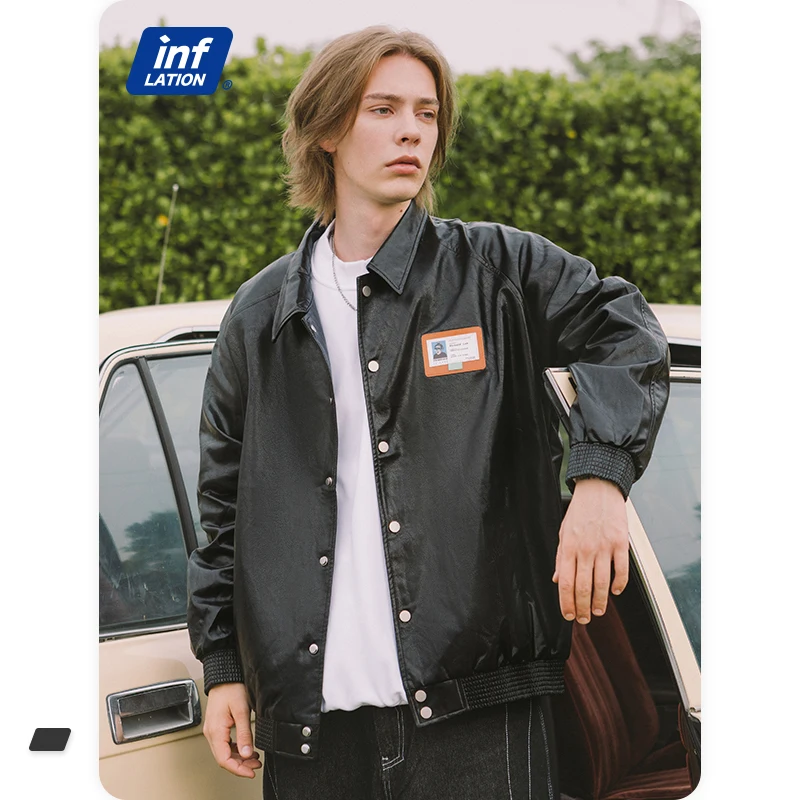 

Hot Sale Leather Jacket Men Single Breasted Rock Stylelish Fall & Winter Long Sleeve Coat, Black