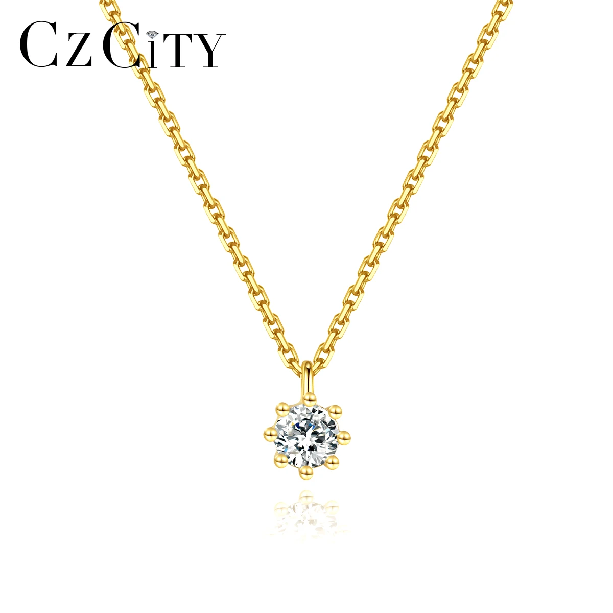 CZCITY Cute Small 925 Sterling Silver Single Round CZ Stone Charm Pendants Necklace for Women Girls Friend Gift Jewelry