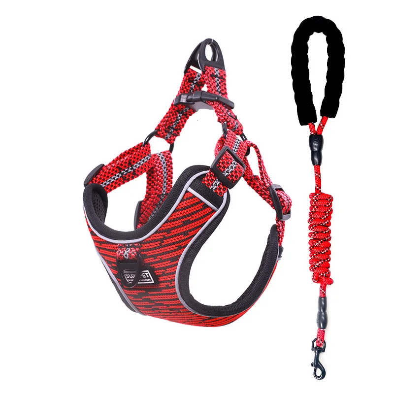 

Stock Supply Adjustable Luxury Padded Chest Vest Leash Set Nylon Pet Leash Collar For Walk Dog, Grey/red/blue/purple