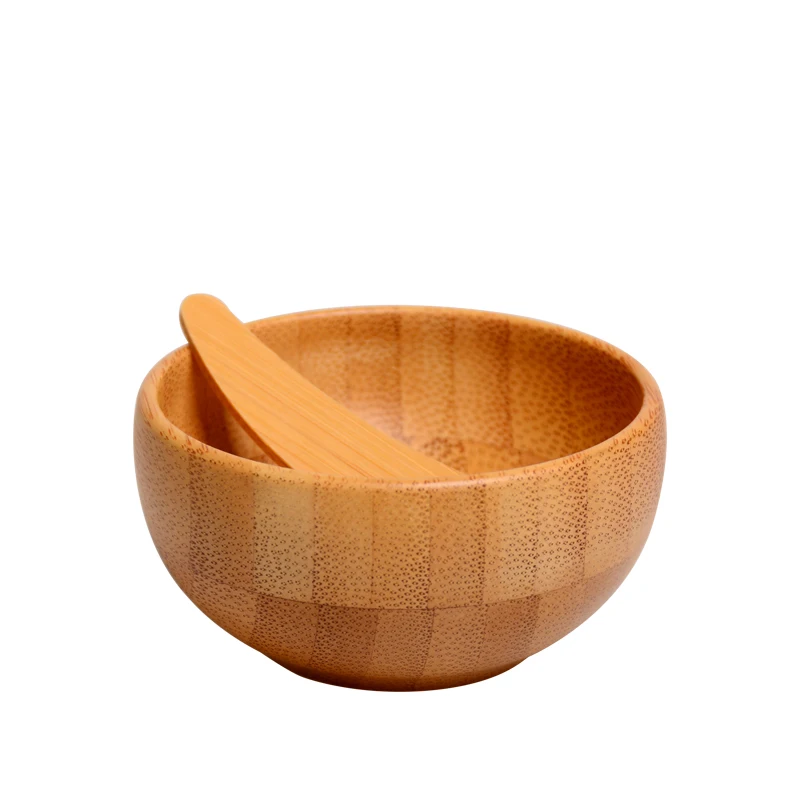 

Newest Fancy Style 100% Natural Organic Beauty Makeup Bowl Cosmetic Mixing Mini Small Bamboo Bowl With Flat Spatula Set, Natural bamboo color