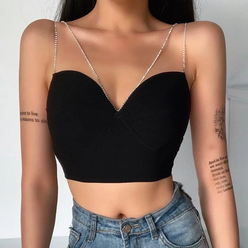 

Mode Femme Solid Color Tops Wrapped Chest Webbing-Buckle Slim Exposed Navel Thin Strap Tank Top Women Fashion Crop Top