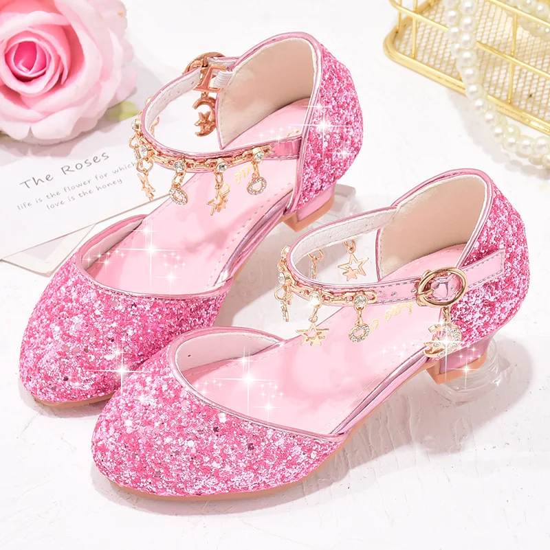 

Choushan OEM Chaussures Fille Heels Sequin Little Princess Children Kids Girl Party Shoes, Pink. red, black