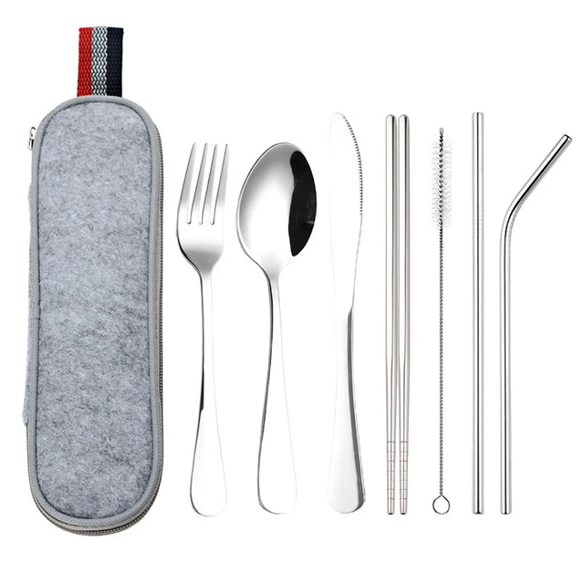 

Stainless Steel Gold Wholesale Spoon And Fork Flatware Silverware Portable Camping Travel Cutlery Set