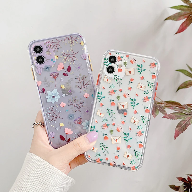 

Fashion Retro Flowers Leaf Phone Case For iPhone 11 Pro Max 8 7 Plus X XS Max XR SE 2020 Transparent Soft TPU Back Cover