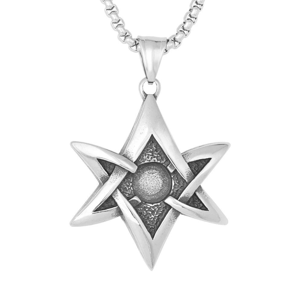

Tarnish Free Jewelry Vintage Stainless Steel Six-Pointed Hexagon Star Pendant Necklace with 3D Effect