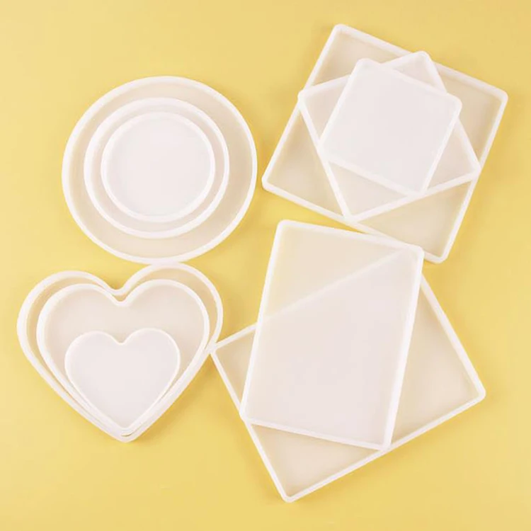 

11pcs/set Large Round/Square/Rectangle/Heart Coaster Mould Resin Silicone Molds Shiny Epoxy Casting For DIY Jewelry Making Tools
