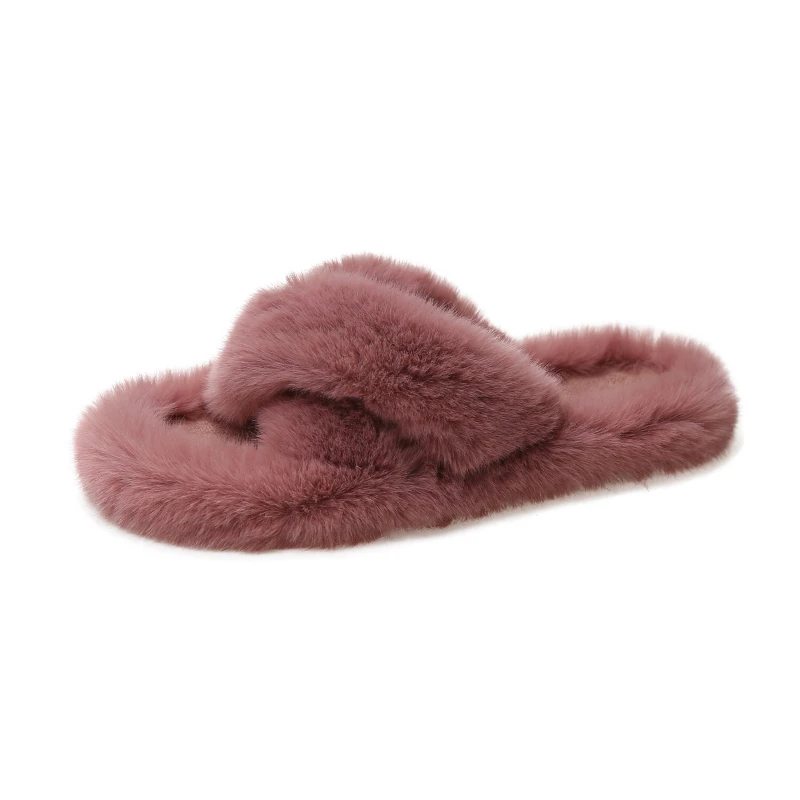 

Ladies plush fluffy slippers fur slipper fursl plush sliding sandals Girls cross strap open toe slipper indoor outdoor