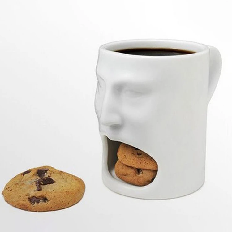 

Custom Funny Face Shape Coffee Mug with Biscuit layer, Ivory