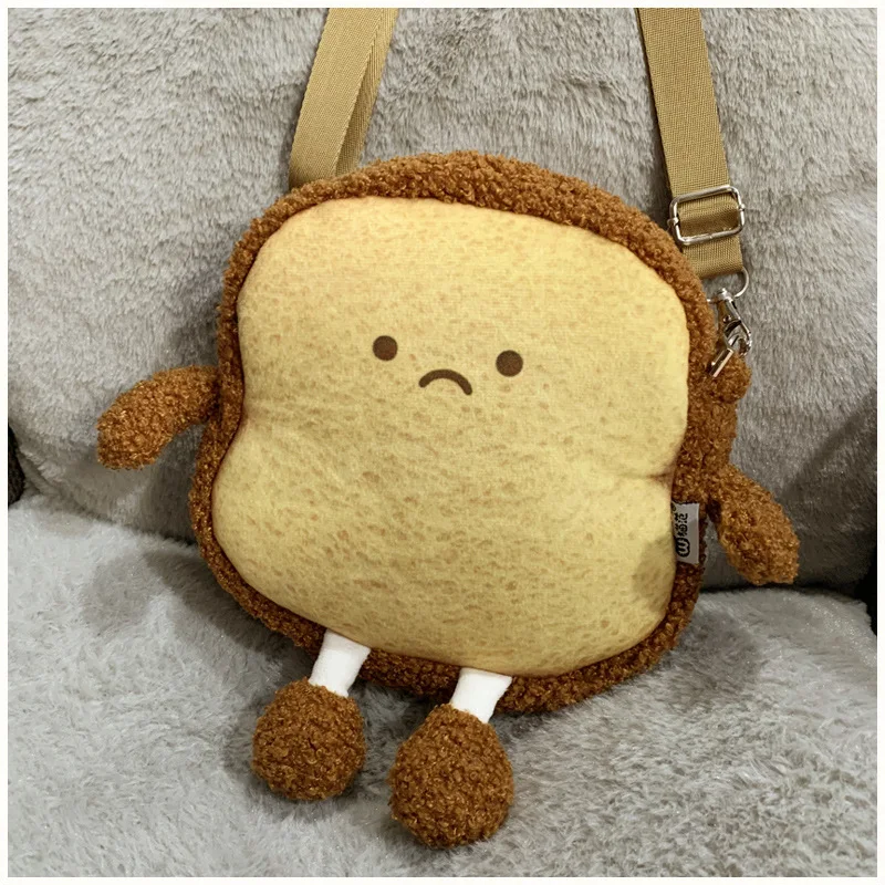

Cartoon smart Toast messenger bag cute plush bag, Pure color