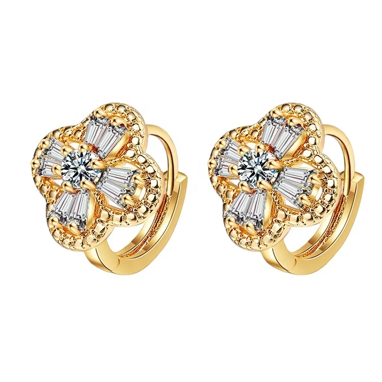 

Wholesale 14k 18K 24 Carat Unique Earrings Women's Zircon Flower Gold Earring Korean Women Earing Jewelry