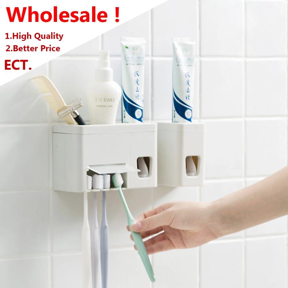 

Wholesale Wall Mounted Toothbrush Holder with Toothpaste Dispenser Dustproof Toiletry Set