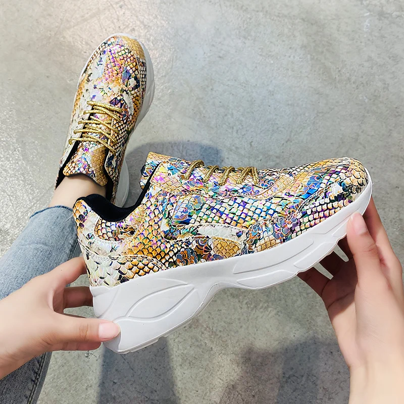 

smart casual shoes sneaker luxury woman multi color sneaker shoes new snake skin snakeskin animal print female fashion shoes