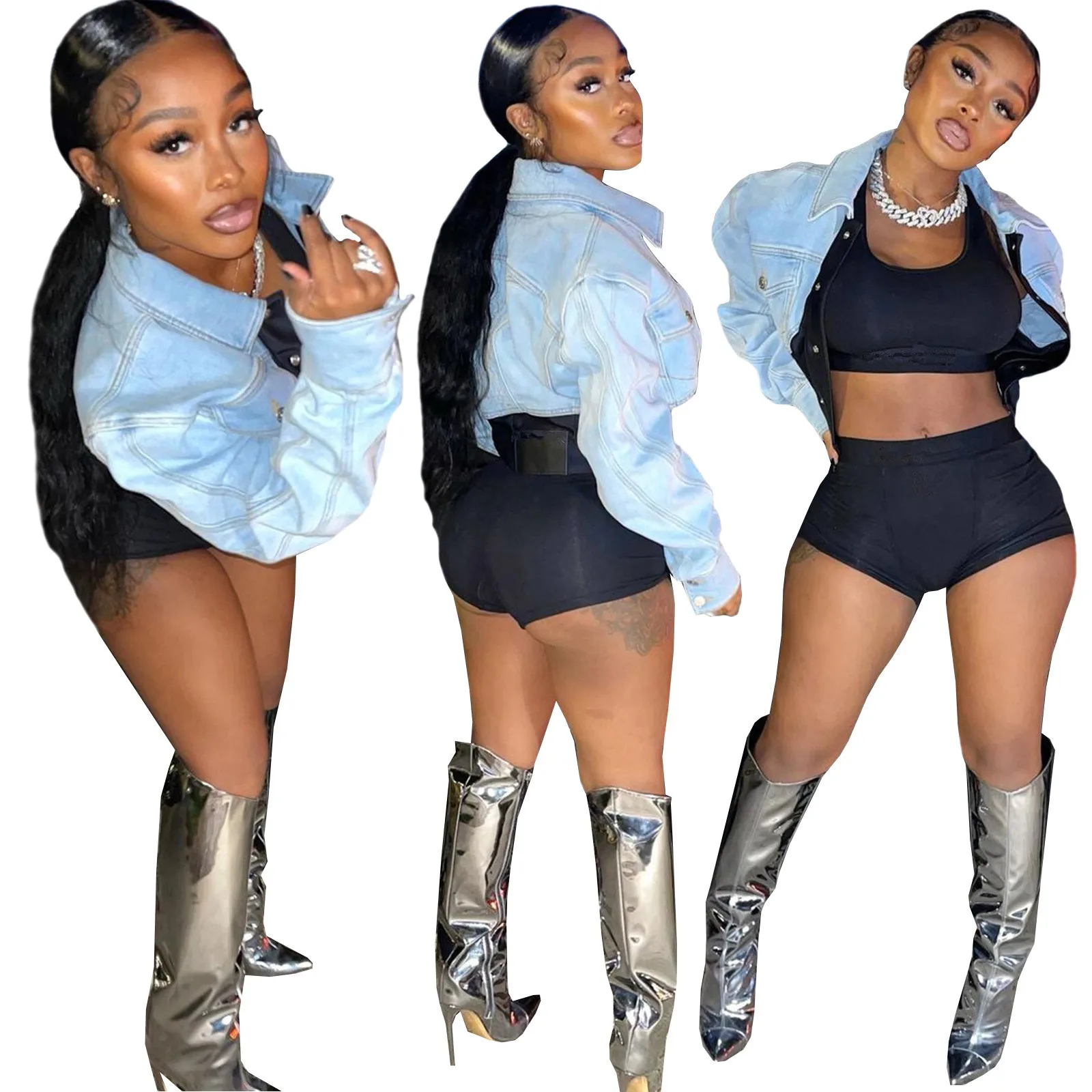

SZ-1012 Stitching Contrast Color Women'S Fashion Sexy Denim Designer Jackets
