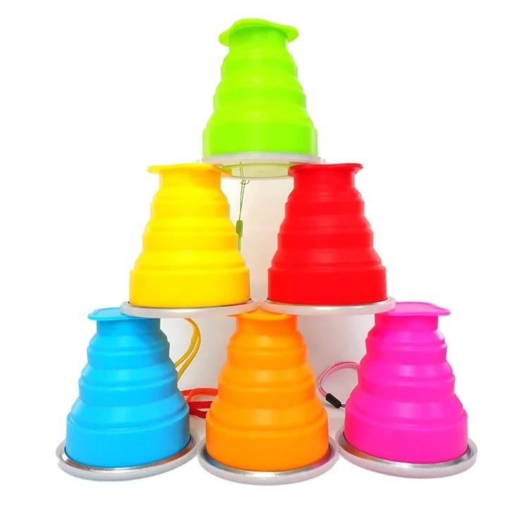 

OEM New Design Hanging rope decorated Eco Friendly Reusable Folding Silicone Rubber Drinking Coffee Cup