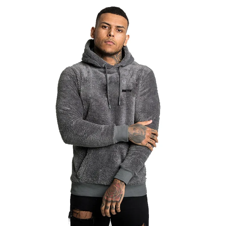 

2021 Manufacturer Winter Warm Fuzzy Thick Velvet Logo Custom Men Hoodies Plus Size Fluffy Hoodie french terry streetwear hoodie