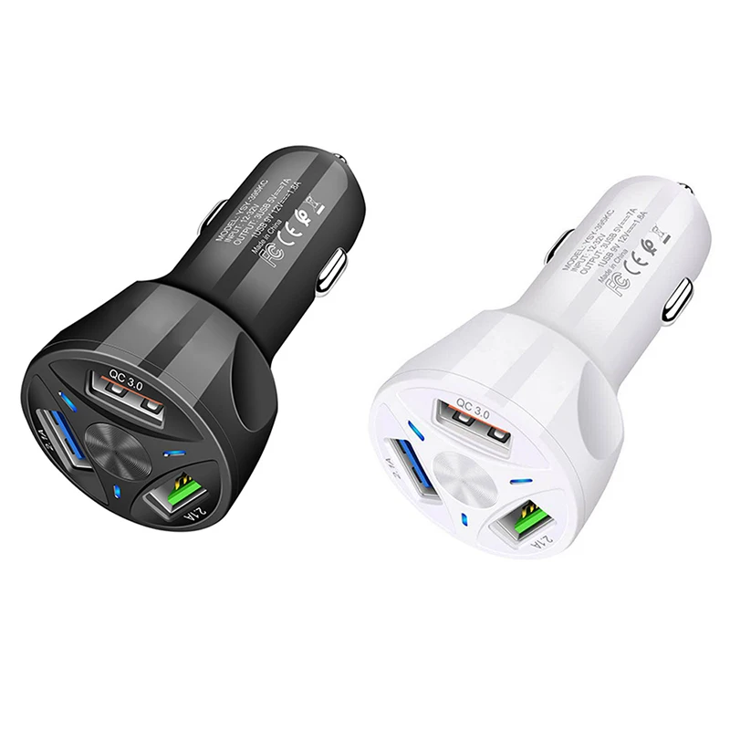 

35W QC3.0 Car Charger CE/Rosh/FCC 12V/32V 3USB Fast Adapter 7A Charging for iPhone x/11 pro max for Samsung Galaxy S9/S20 Ultra, Black,white