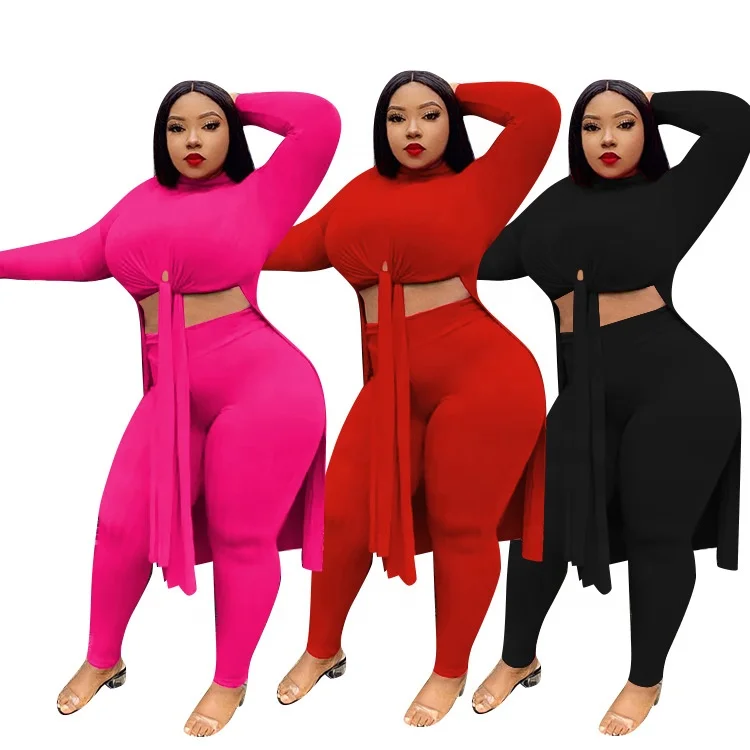 

RX-8088 Hot sale fall 5xl outfits solid bandage 2 piece pants sets causal plus size women clothing, As picture shows or customized color