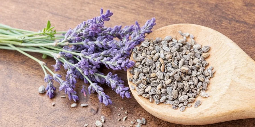 Fresh culinary lavender buds on a rustic wooden table