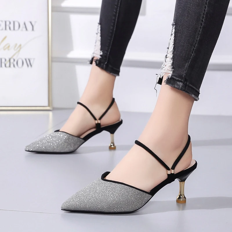 

DEleventh Shoes Woman Two Ways To Wear Shoes New Style Pointy Toe Stiletto High Heels Sandals Slippers Summer Black Pink Silver