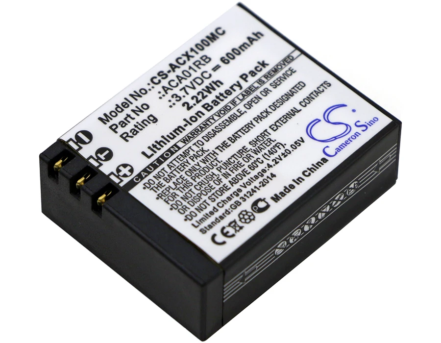 

Camera Battery ACA01RB For ACTIVEON CX, CX Gold, CX HD Li-ion Wireless Mini Small Replacement Rechargeable Camera Battery Accu