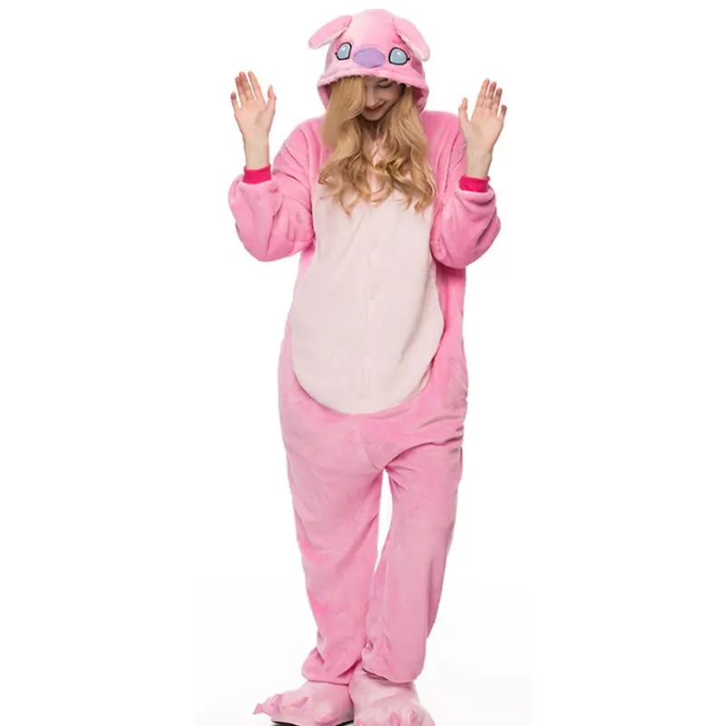 

2020 Pink Stitch Women Pajama Flannel Hooded Christmas Unicorn Animal Onesies Costume