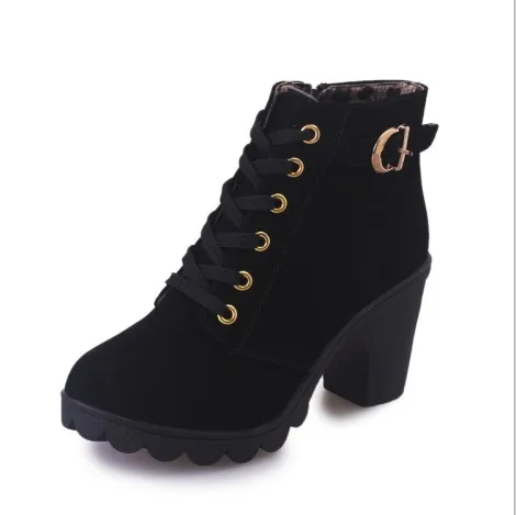 

Wholesale Low Price Fashion Frosted Ladies Marten Short Boot Woman Lace Up Chunky Heel Ankle Boots, Black,red, brown,green
