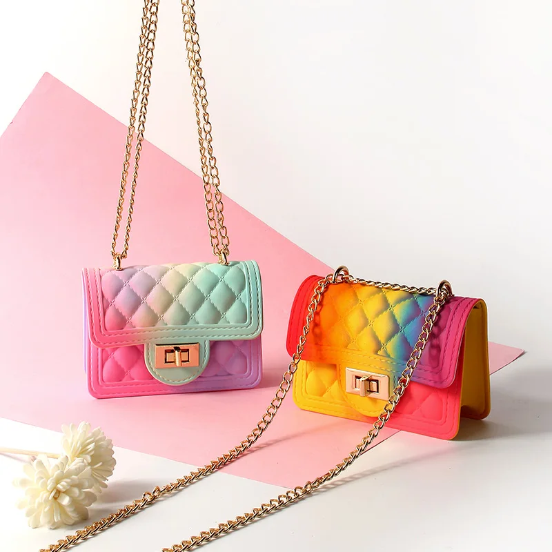 

Ladies Luxury Summer Beach Lattice Chain Candy Color Jelly Bag Women Purses
