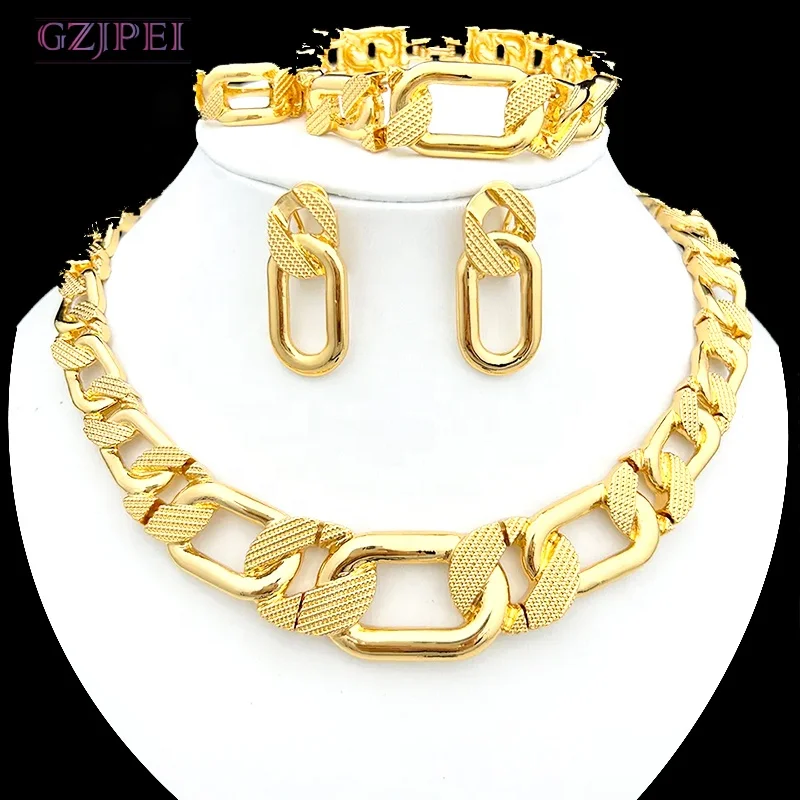 

juepei style thick cuban link chain of jewelry set african jewelry sets conjuntos de joias de moda