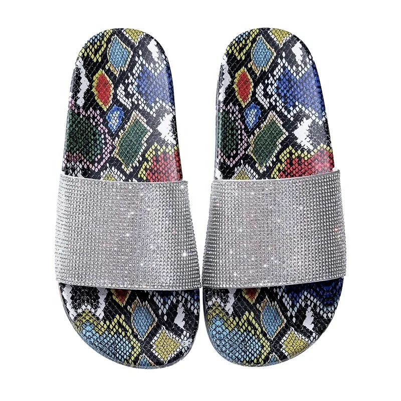 

Wholesale Animal Print Snake Print Rhinestone Women's Indoor outdoor casual Slide Slipper Shoes