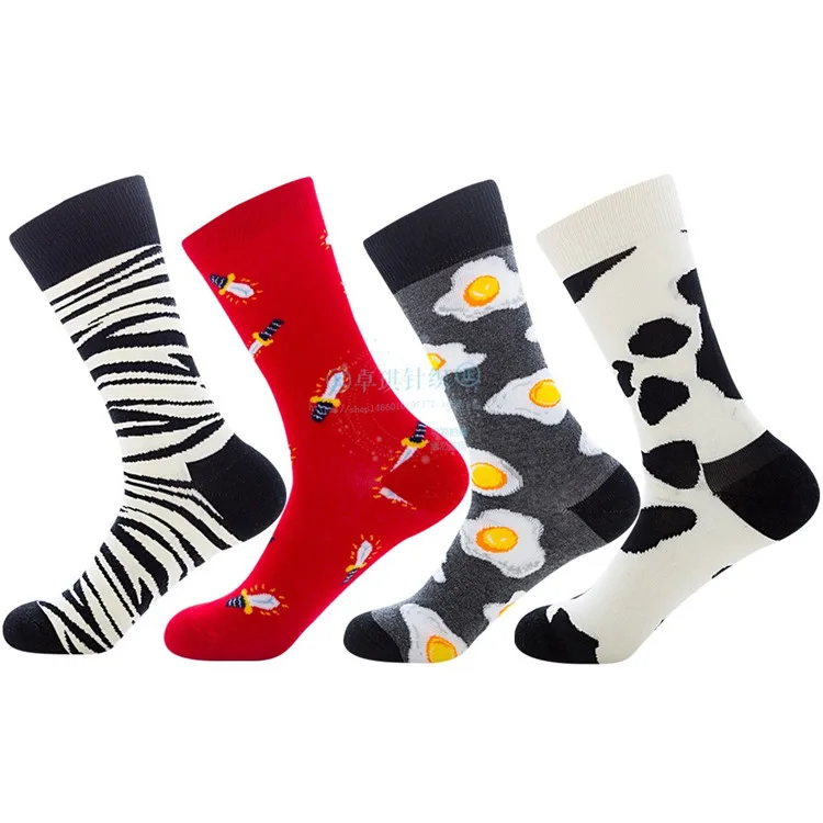

XIANGHUI Wholesale Custom New Women Fashion Funny Zebra Print Jacquard Tube Cotton  Happy Socks