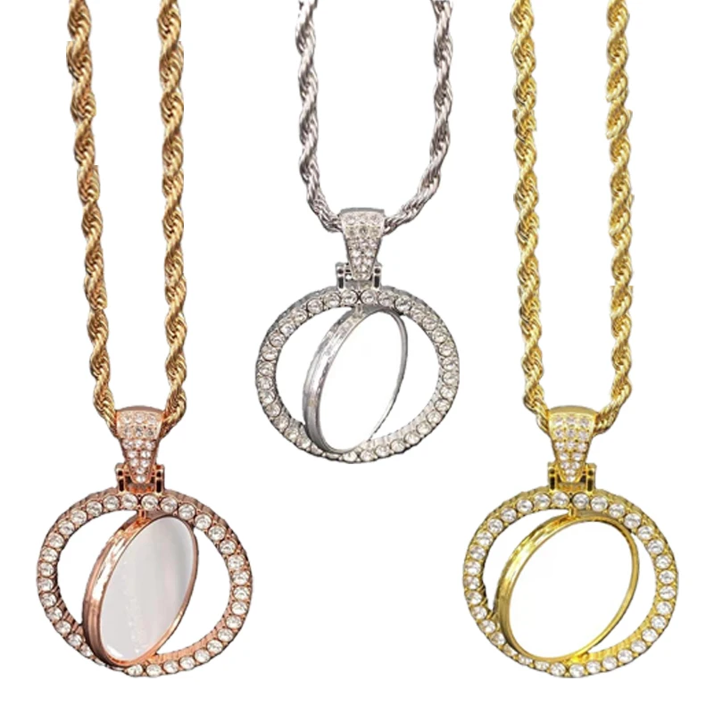 

Sublimation Custom Hip Hop Double Sides Printing Photo Memory Rotate Necklace
