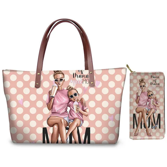 

Kawaii Super Mom Purse & Wallet 2pcs/set Brand Designer Handbag Bags for Women Summer Beach Tote Bags Bolsa Feminina, Customized color