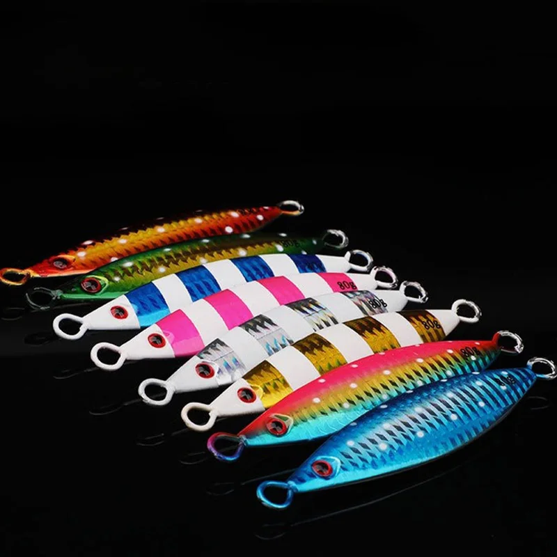 

Hot Sales 20/30/40/60/80/100/120/150/200g Luminous Slow rocking iron plate Lead Fish False Lures Slow Jig, 8 colors