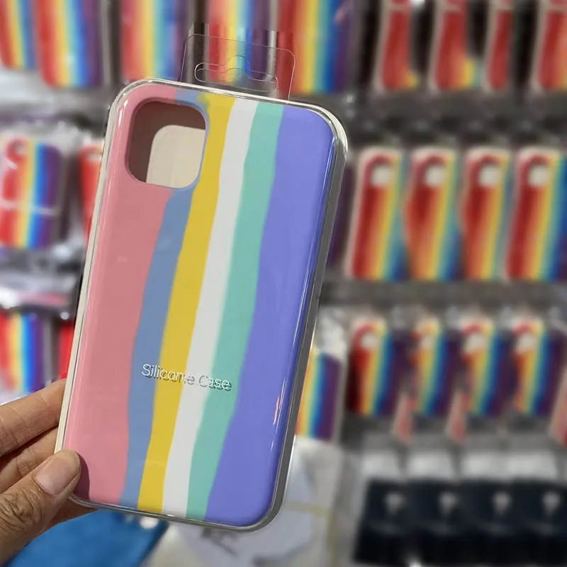 

Rainbow Design OEM Logo Liquid Silicone Mobile Phone Case For iPhone 13 12 Pro Max 11 Xr Xs 7 8 Plus Rainbow Silicone Case Cover, As show in pictures
