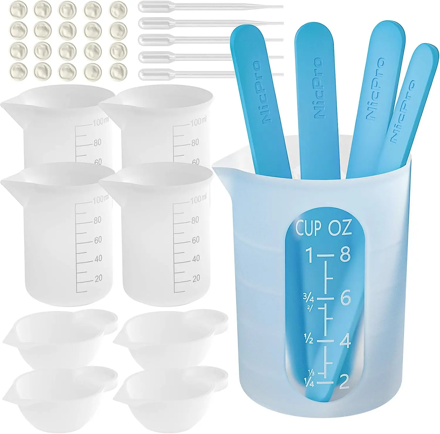 

Silicone Resin Measuring Cups 250 & 100 ml Measure Cups Silicone Popsicle Stir Sticks Pipettes