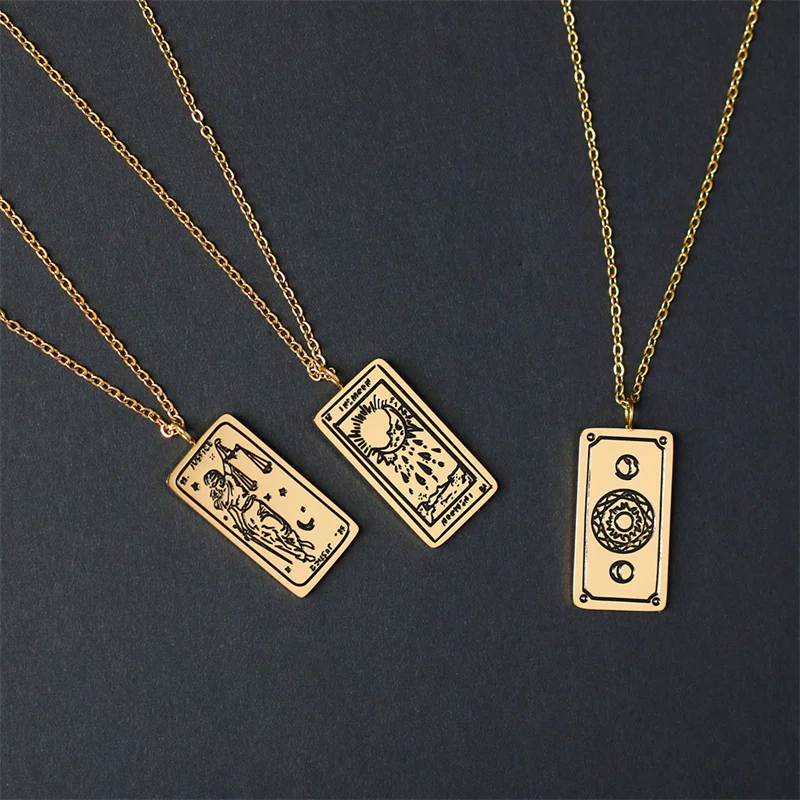 

Vintage Creative World Lovers Pattern Black Enamel Tarot Card Couple Necklace Stainless Steel Christmas jewelry