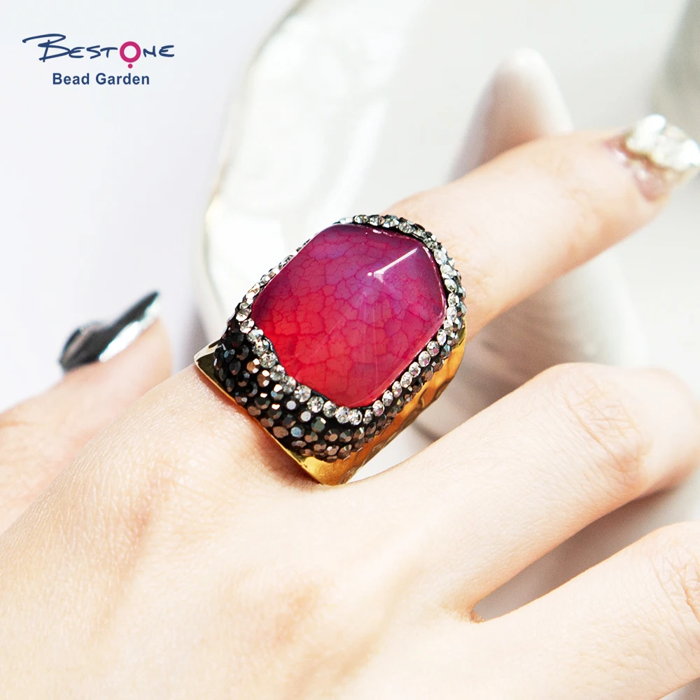 

Ready to ship Natural Gemstone Ring Gold Plated Agate Resizable Ring