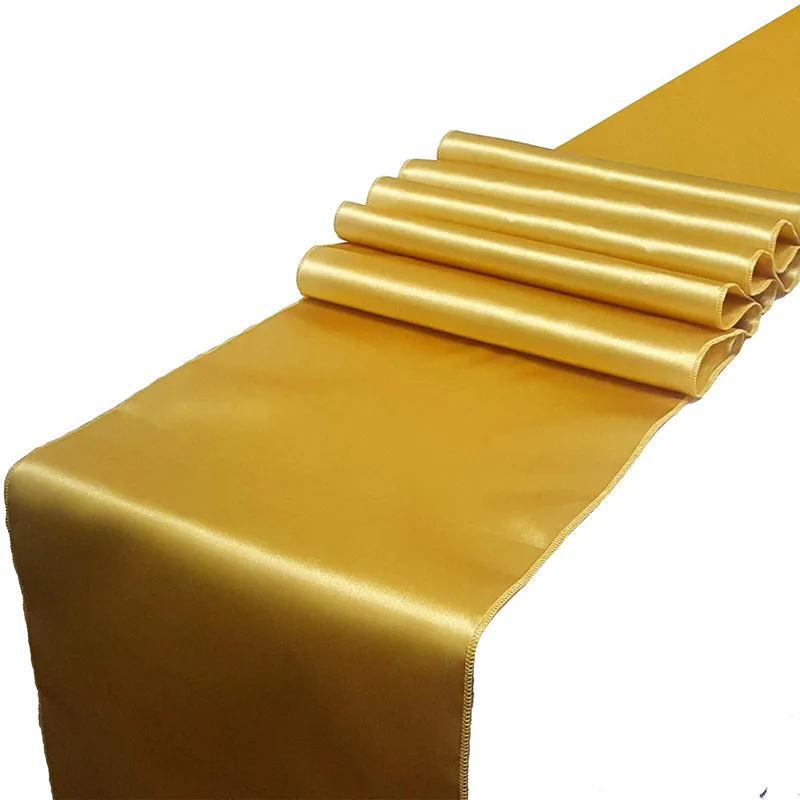 

Hot Sale 12X110Inch Satin Table Runner Custom Size Color Silk Gold Table Runner For Wedding Birthday Parties