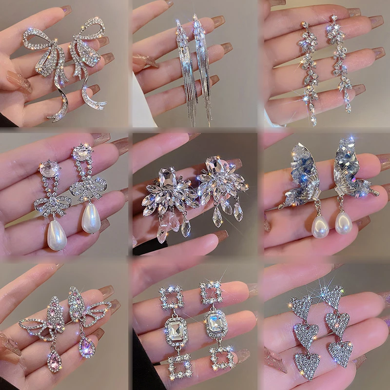 

New Korean Trendy Pearl Flower Tassel Earrings Statement Earrings S925 Silver Bow Earrings Jewelry