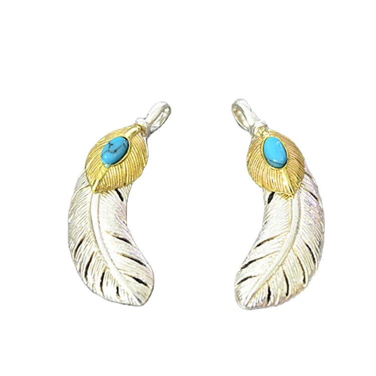 

925 Sterling Silver Takahashi Goro feather bracelet pendant Turquoise Feather Necklace kit accessories pendant