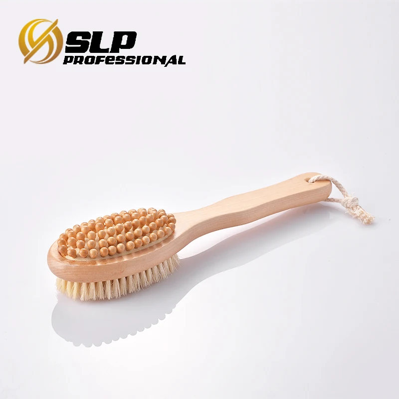 
Double Side Massage Bristle short Wooden Handle Bath Brush Spa Shower Body Cleaning Scrubber 