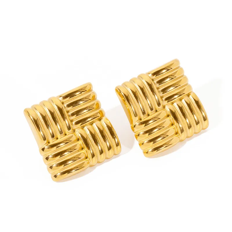 

New Fashionable Personalized Jewelry 18K Plated Plated Stainless Steel Square Earrings Temperament Texture Earrings 2023