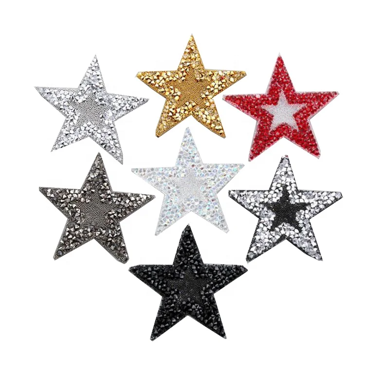 

Crystal Rhinestone Star Patches DIY Iron on Patches Applique For Heat Transfer Clothing Shoe Bag Small Sizes, As picture