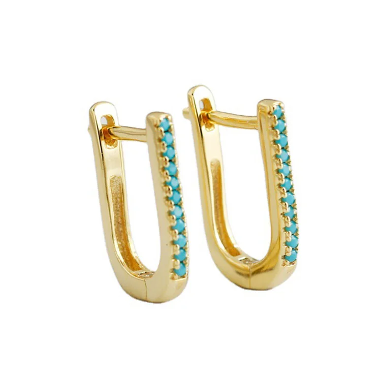 

Women jewellery 2021 gold plated zircon 925 gree stone hoop earrings