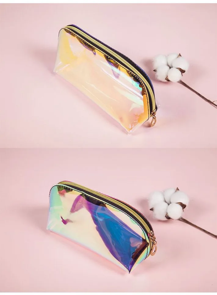 Biodegradable Traincase Travel Artist Women'S Holographic Cosmetic Bags For Makeup Branded Dropshipping Customisable