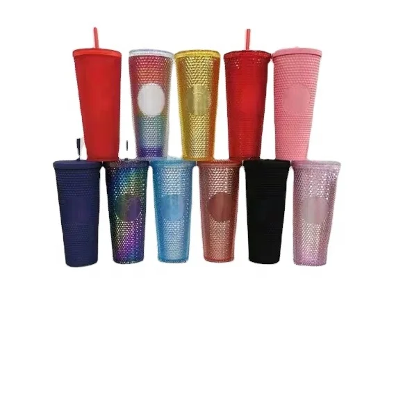 

2021 Studded Tumbler Cold Cup Plastic Studded Grid Collection Tumbler Pineapple Cup
